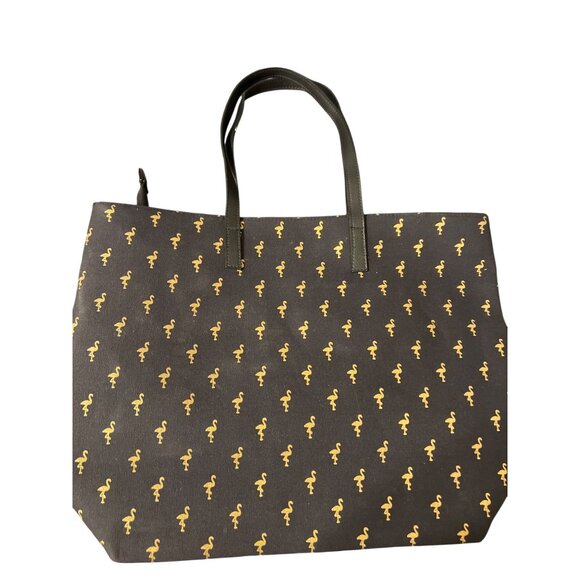 Caribbean Joe Black Gold Flamingo Tote Shoulder Beach Bag Vacation Zip Top - Picture 4 of 7